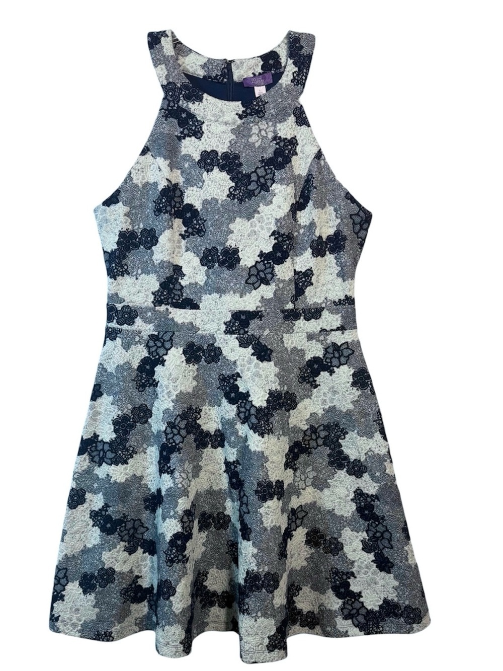 NWT Truly Poppy Luanna Cotton Blend Textured Knit Dress Navy Large Fit Flare